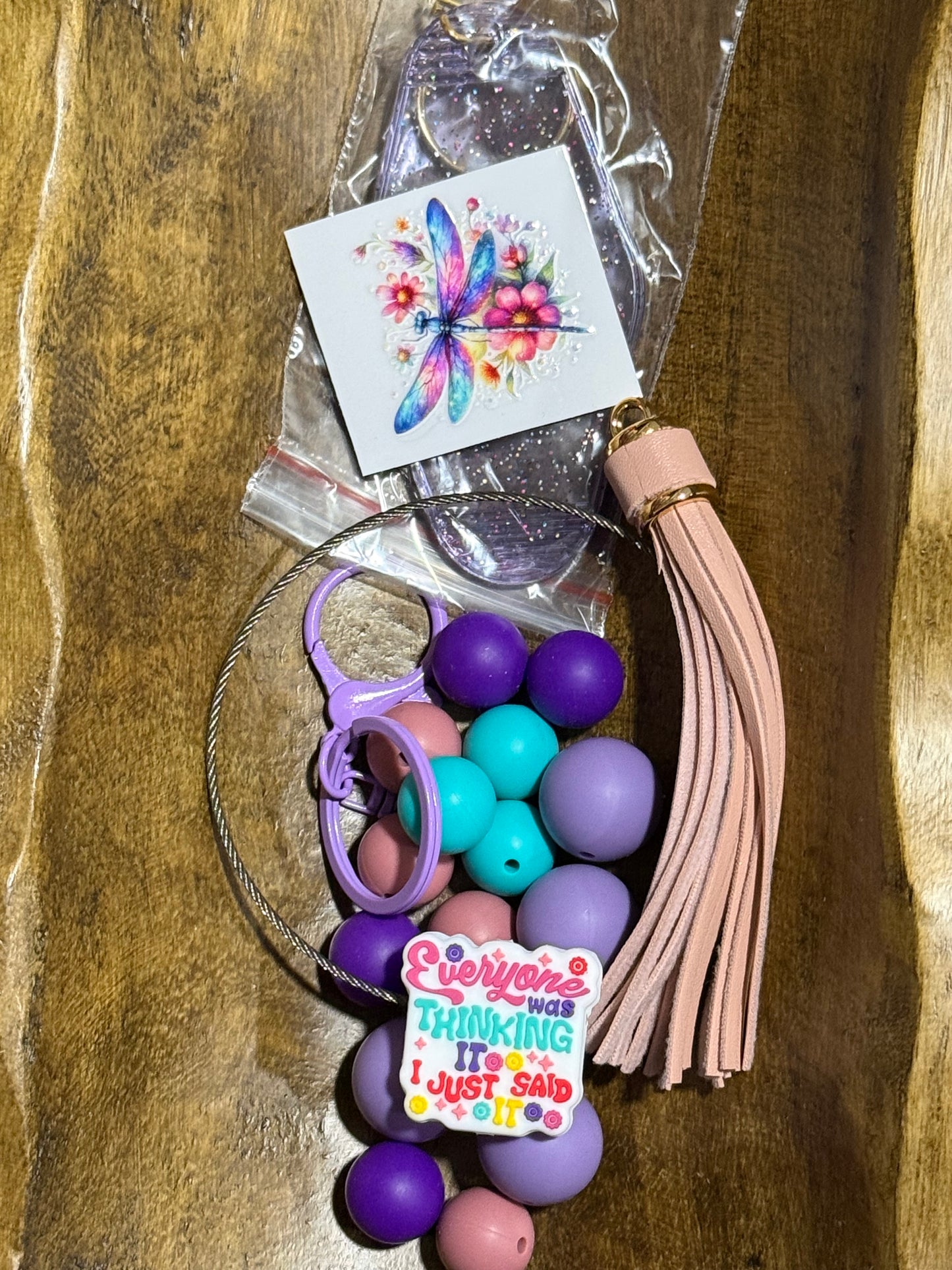 Dragonfly Wristlet Keychain Carry the Happiness – Joyful Beaded Bag Charm with Tassel & Glitter Acrylic
