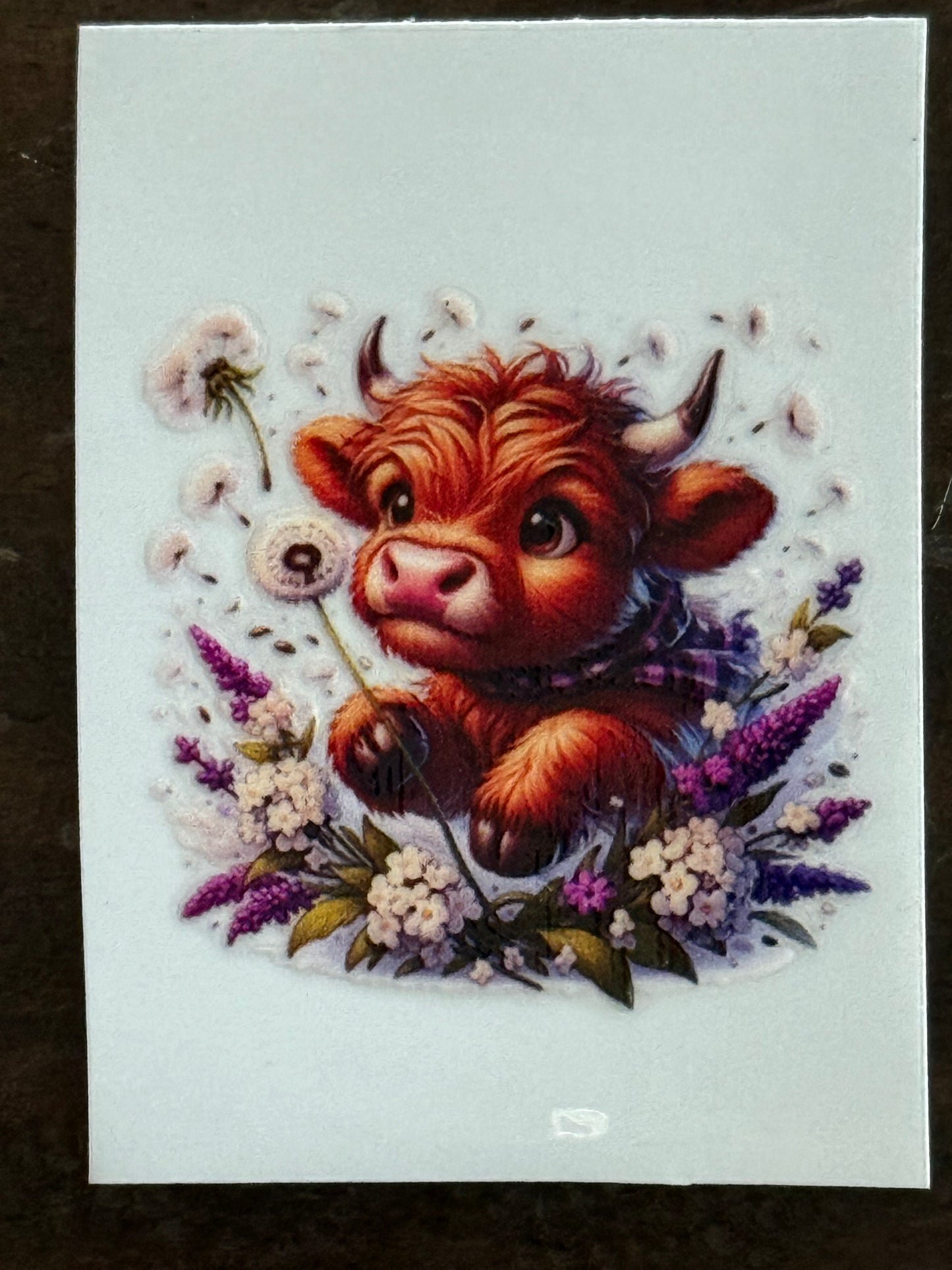 Highland Cow UV DTF Decal | Cute Floral Cow Sticker | 2x2 Waterproof Wrap for Cups, Tumblers & Crafts