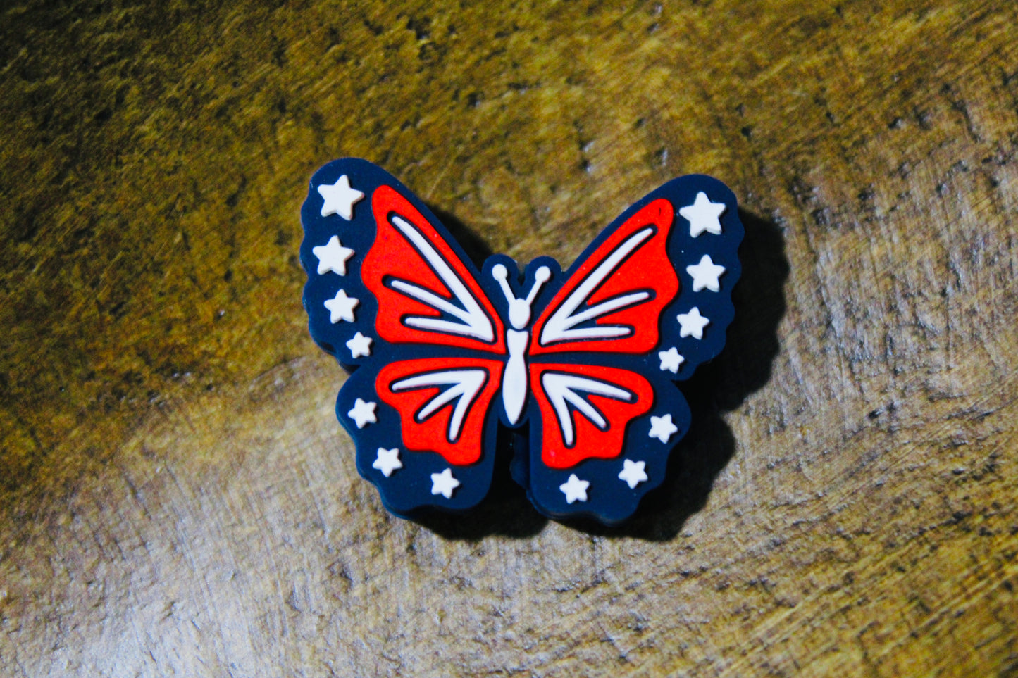 Patriotic Butterfly Silicone Focal Bead Red White Blue Stars