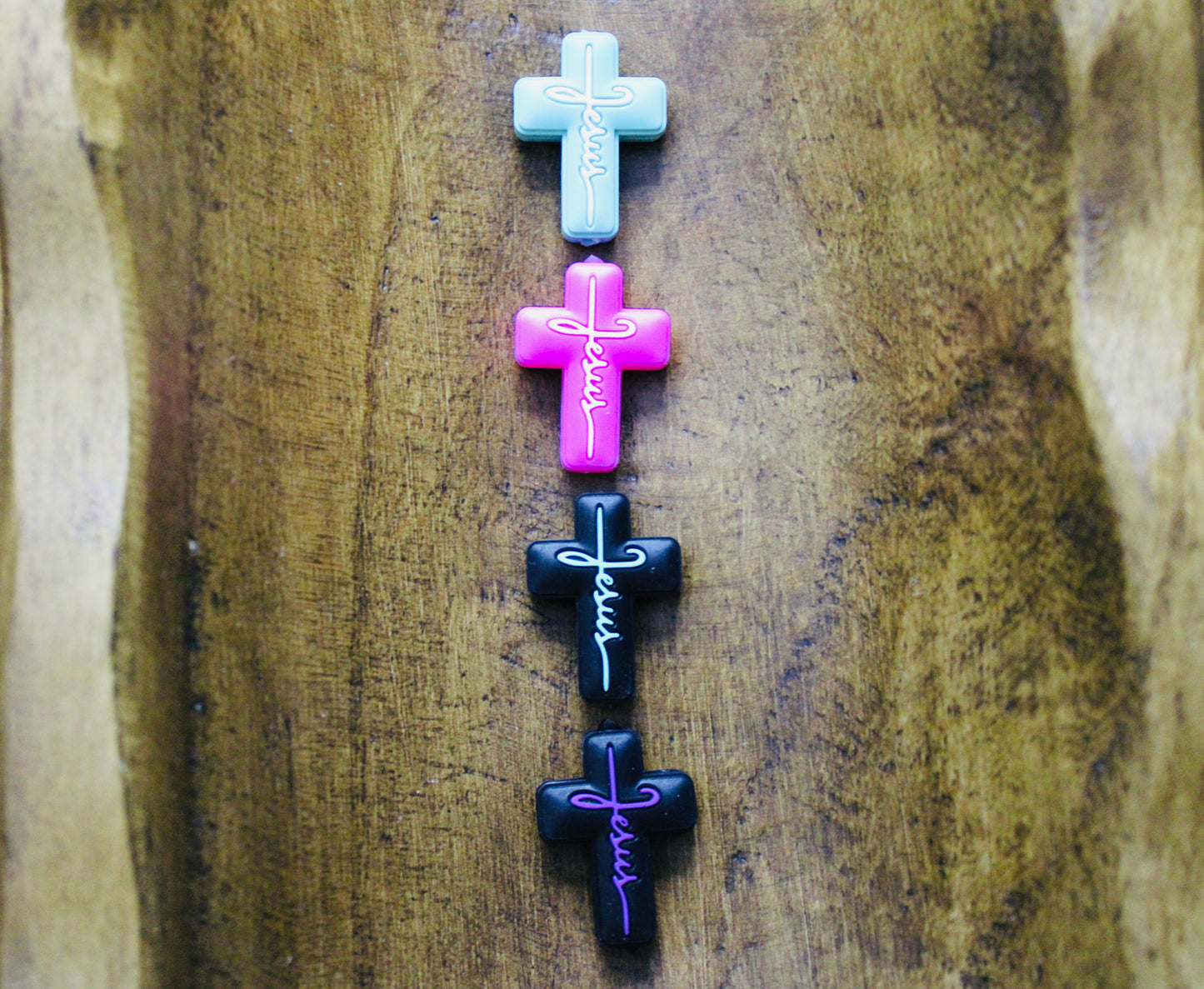 Jesus Cross Silicone Focal Bead Mint Pink Black Purple White