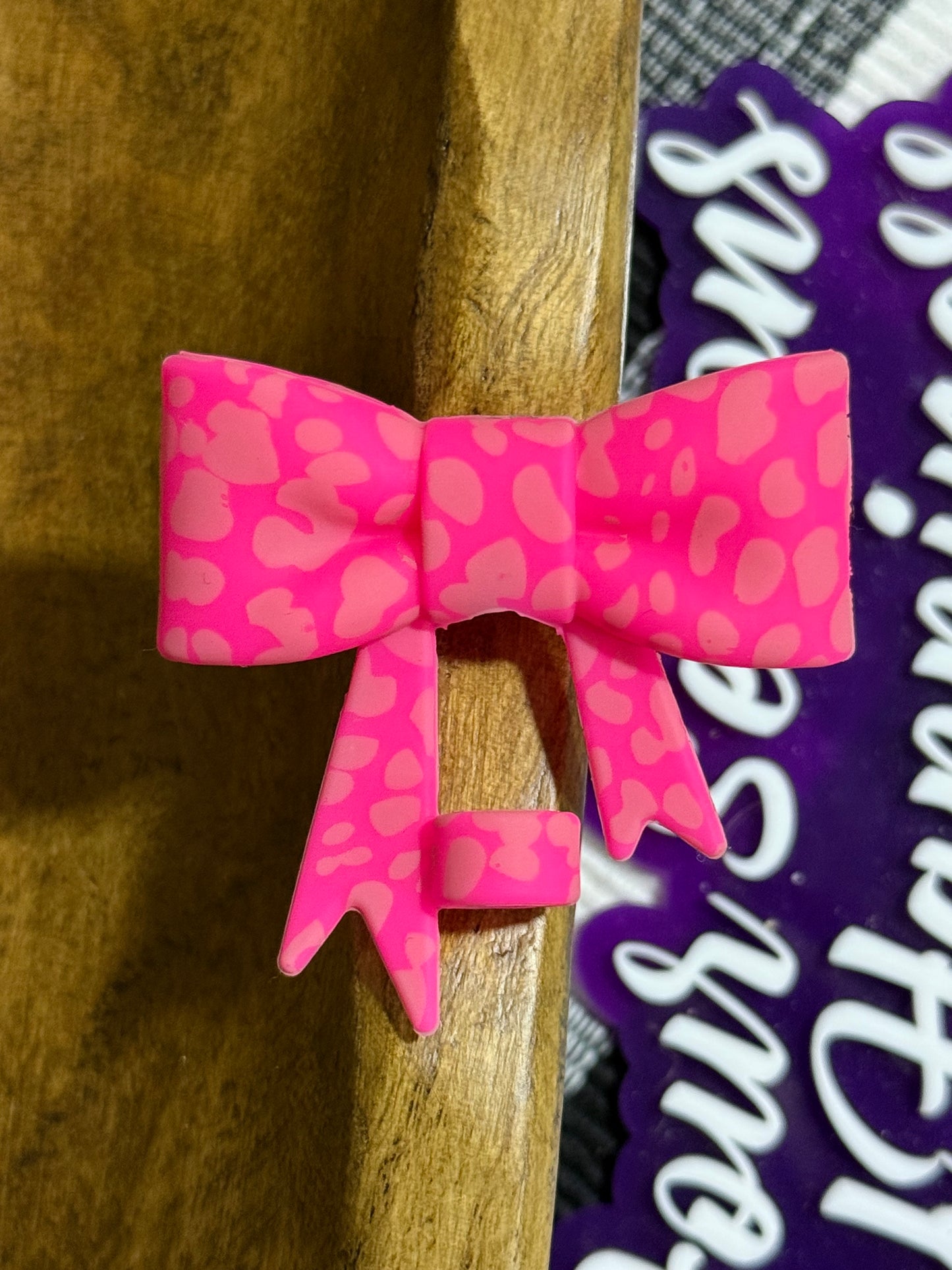 Silicone Printed Bow Straw Cap/Topper Animal Print Christmas