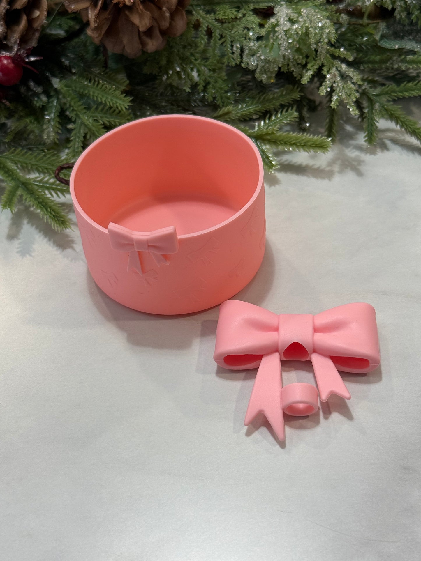 Silicone Cup Boot & Bow Straw Topper Set – Protective Cup Sleeve with Matching Straw Charm | Fits 24–30oz Tumblers | Multiple Colors