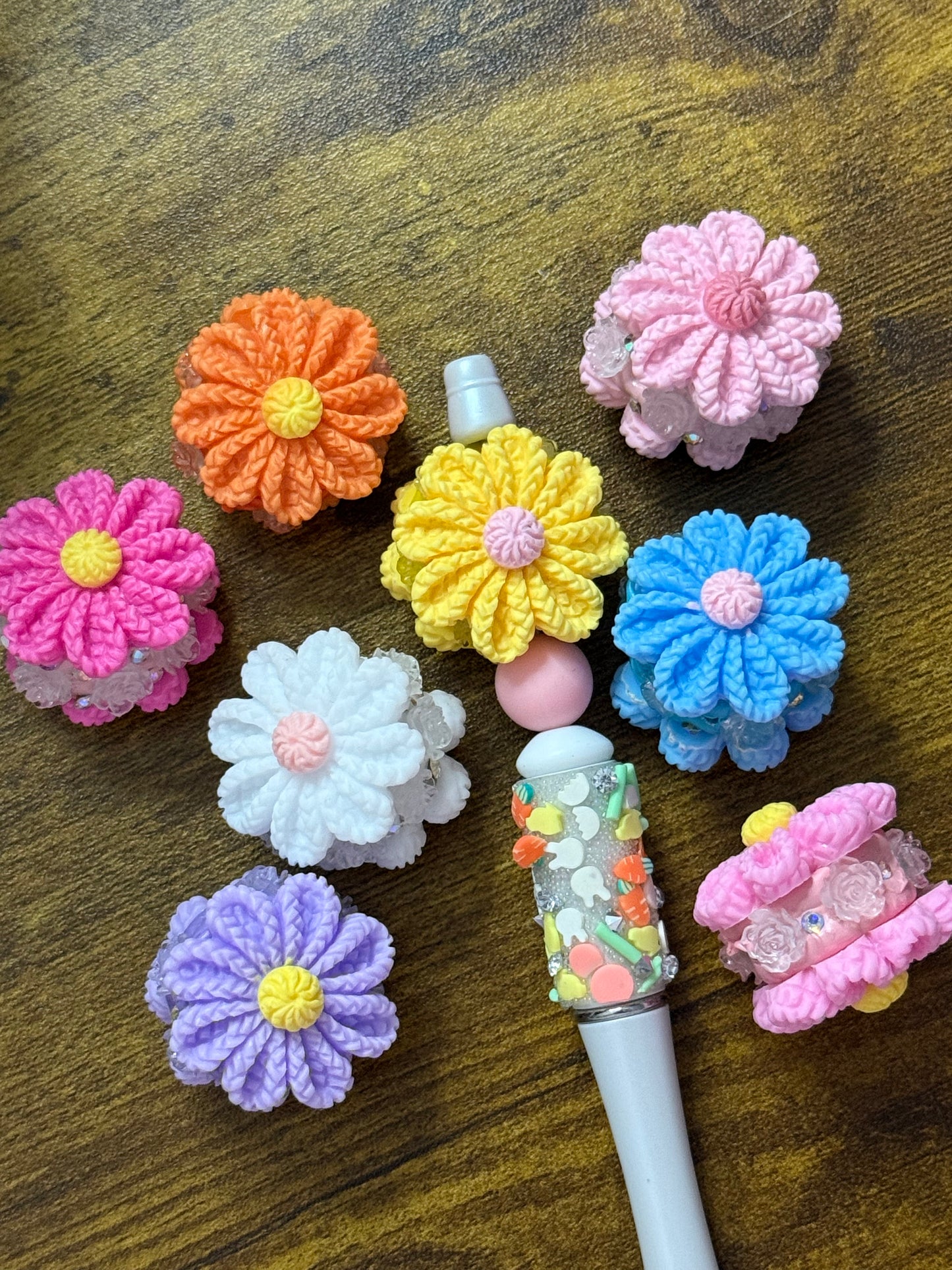 Polymer Clay Flower Resin Beads – Handmade Floral Focal Beads – Colorful 3D Craft Beads (Sold Individually)