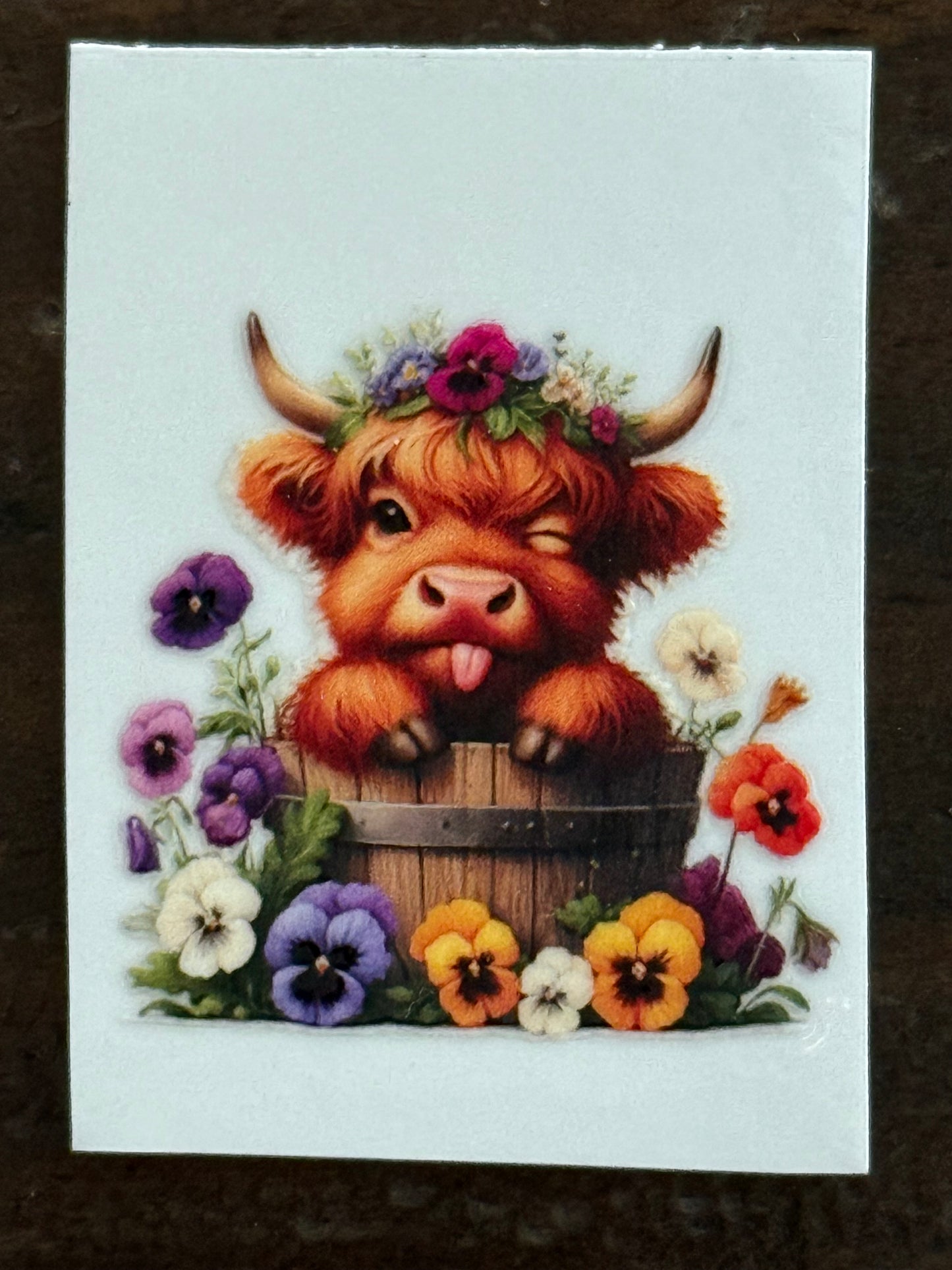 Highland Cow UV DTF Decal | Cute Floral Cow Sticker | 2x2 Waterproof Wrap for Cups, Tumblers & Crafts