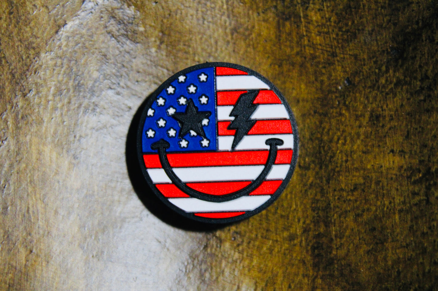 Patriotic Smiley Face Red White and Blue Silicone Focal Bead