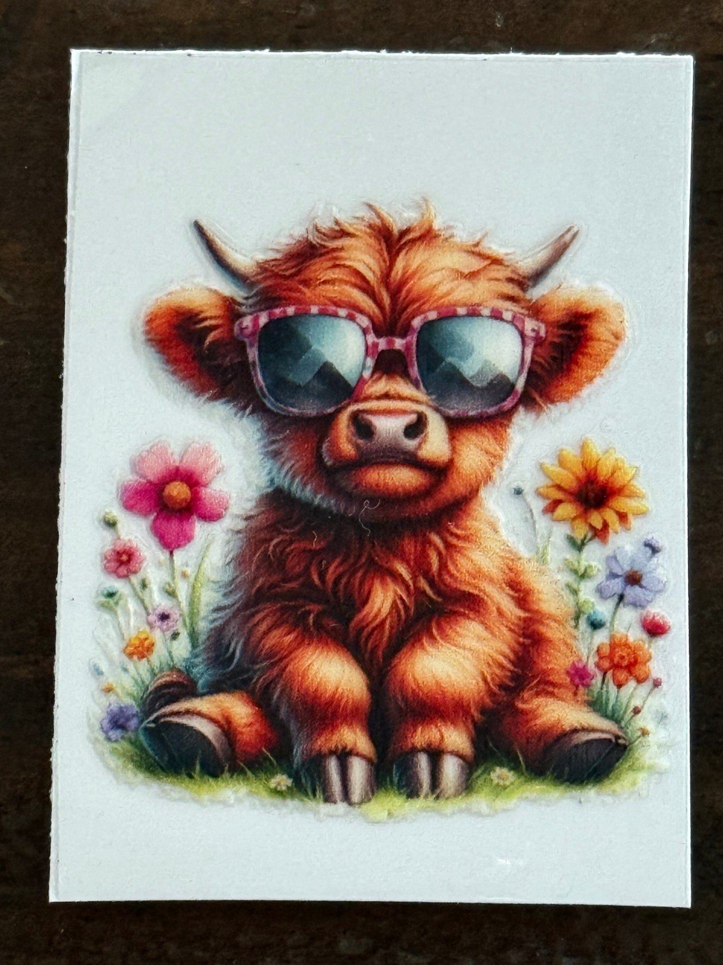 Highland Cow UV DTF Decal | Cute Floral Cow Sticker | 2x2 Waterproof Wrap for Cups, Tumblers & Crafts