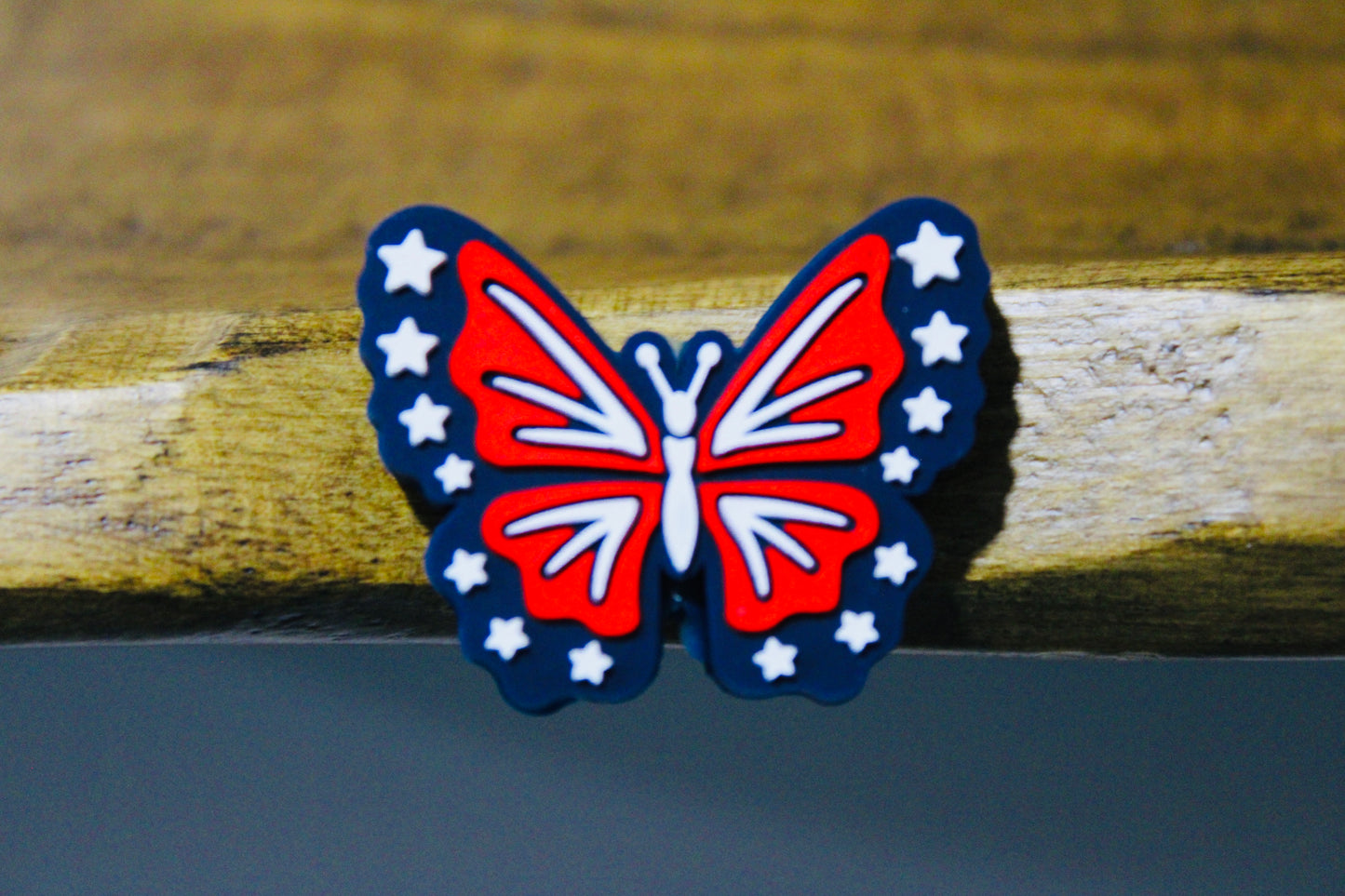 Patriotic Butterfly Silicone Focal Bead Red White Blue Stars