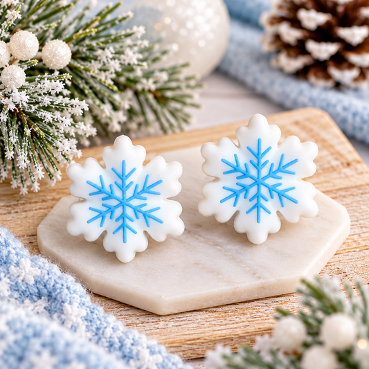 White & Blue Snowflake Silicone Focal Bead | Winter & Christmas Craft Supplies