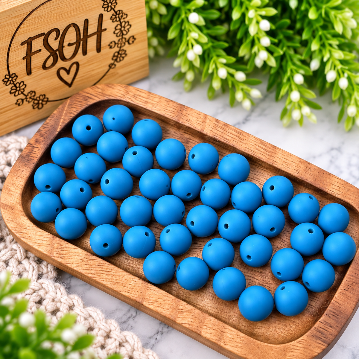 Bermuda Blue 15mm round silicone beads for wristlets, keychains, beadable accessories and DIY craft projects.
