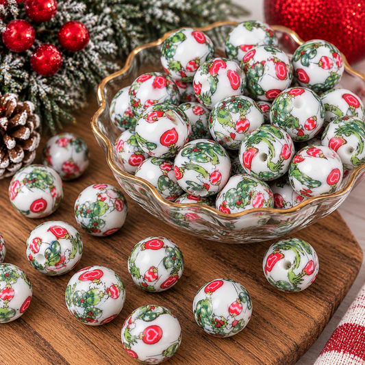 Merry Grinchmas Mayhem | 15mm Christmas Printed Silicone Beads