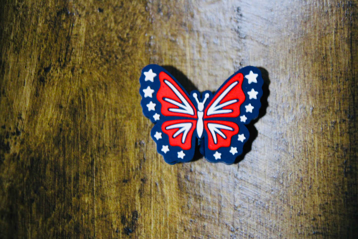 Patriotic Butterfly Silicone Focal Bead Red White Blue Stars