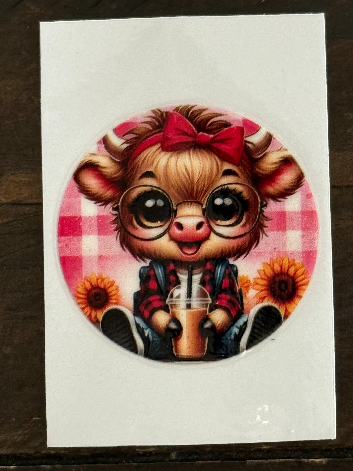 Cute Highland Cow UV DTF Decal | 2x2 Waterproof Boba Cow Sticker for Cups, Tumblers & Crafts