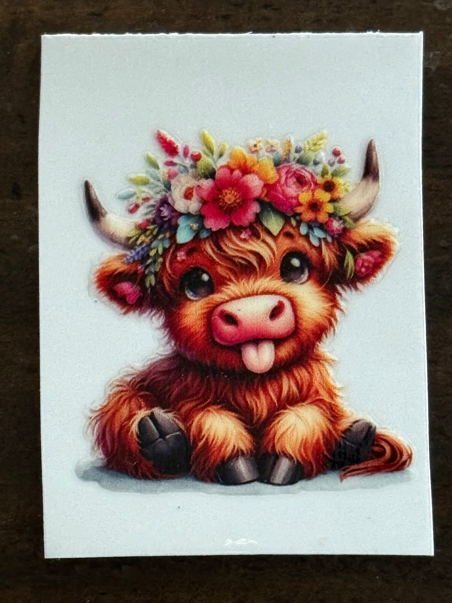 Highland Cow UV DTF Decal | Cute Floral Cow Sticker | 2x2 Waterproof Wrap for Cups, Tumblers & Crafts