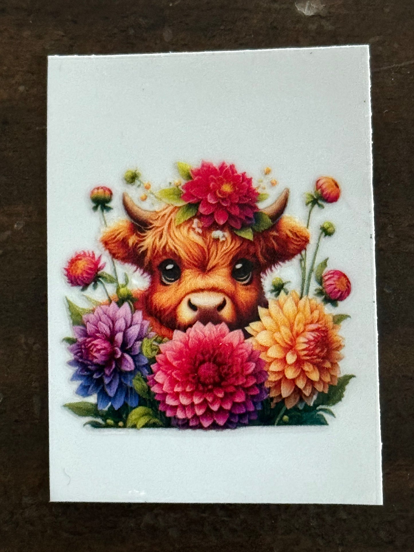 Highland Cow UV DTF Decal | Cute Floral Cow Sticker | 2x2 Waterproof Wrap for Cups, Tumblers & Crafts