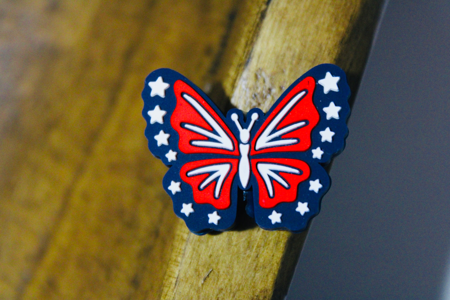 Patriotic Butterfly Silicone Focal Bead Red White Blue Stars
