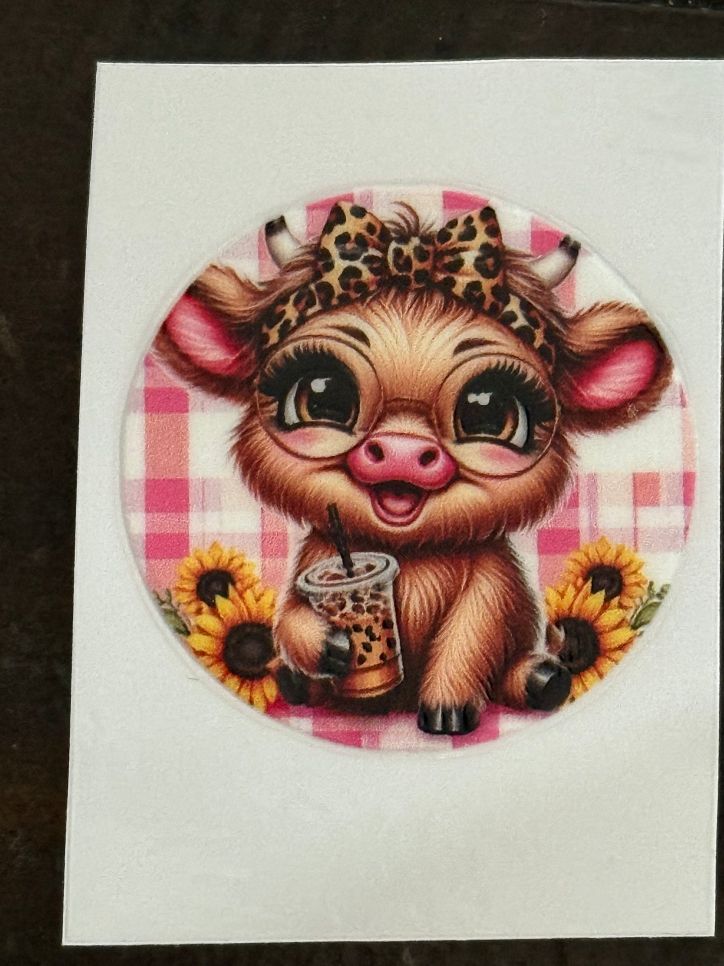Cute Highland Cow UV DTF Decal | 2x2 Waterproof Boba Cow Sticker for Cups, Tumblers & Crafts