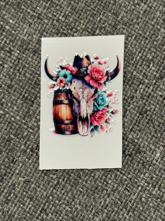 Western Floral Cow Skull 2x2 UV DTF Decal – Boho Cowgirl Cup Sticker