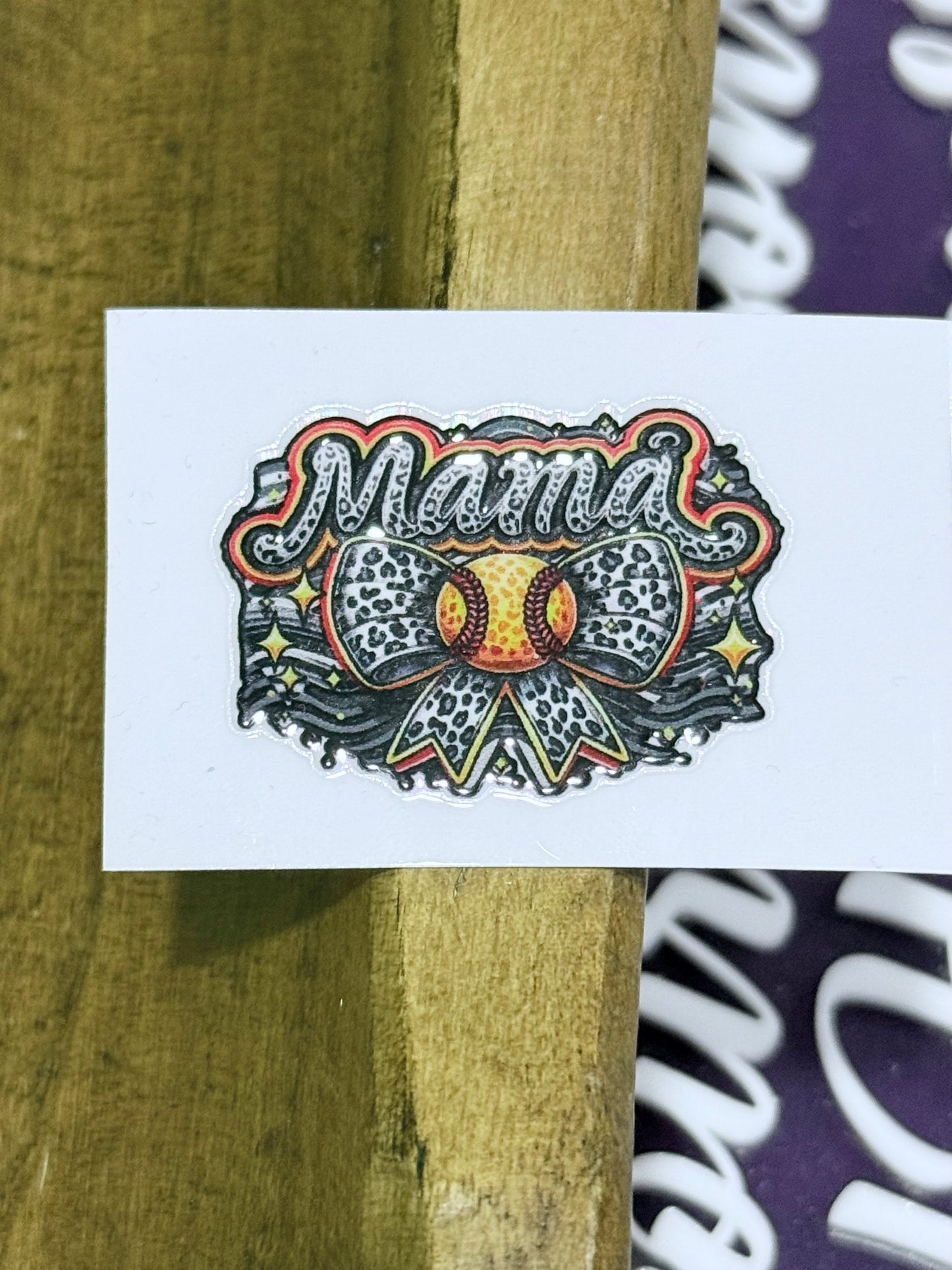 Mama Softball UV DTF Decal – 2x2 Mini Leopard Bow Softball Sticker for Tumblers, Cups & Crafts (Sold Individually)
