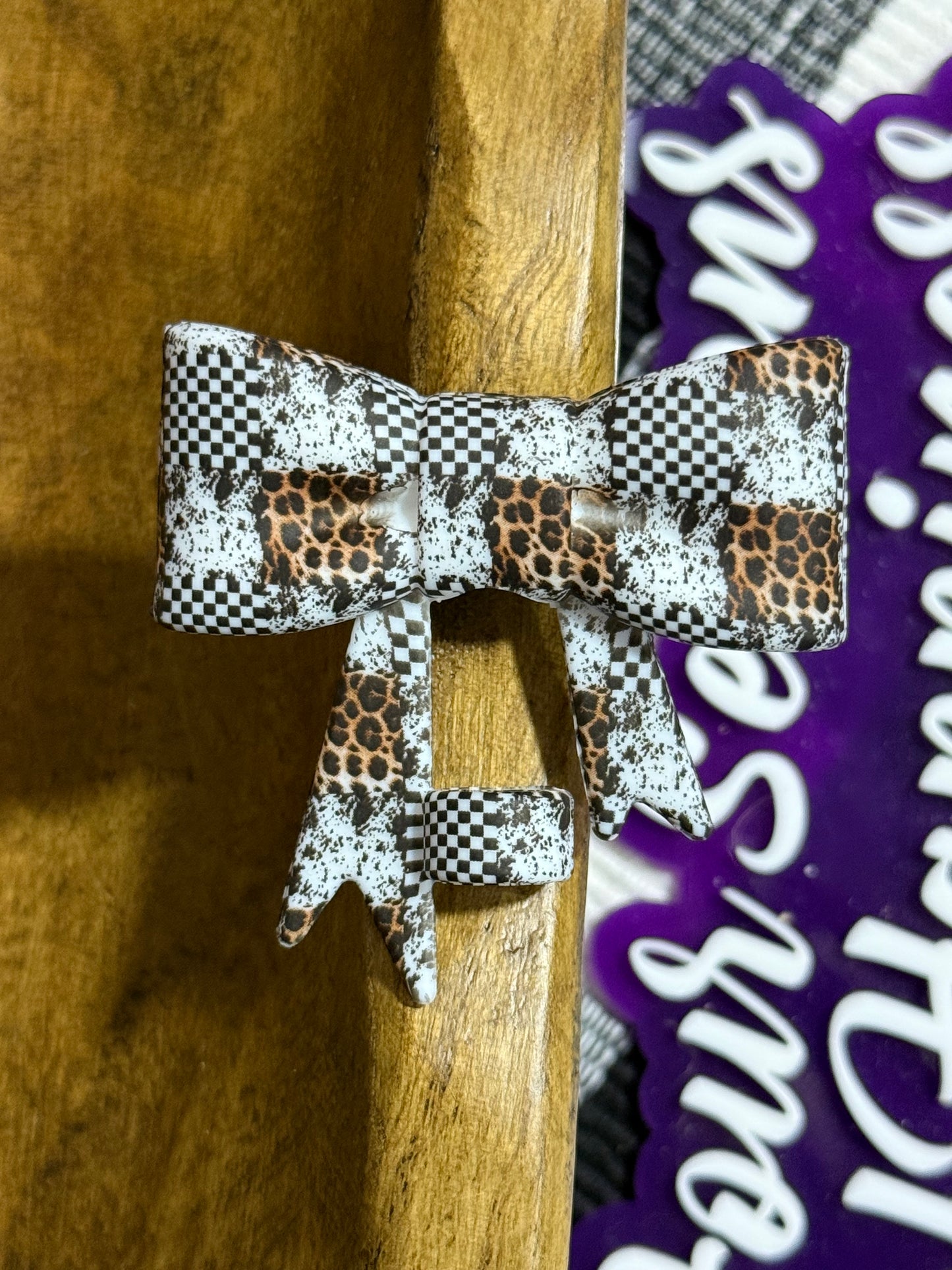 Silicone Printed Bow Straw Cap/Topper Animal Print Christmas