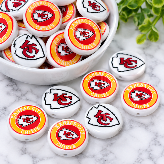 football acrylic focal beads in a variety of sports-inspired designs. Sold individually for wristlets, keychains, bag charms and DIY crafts.