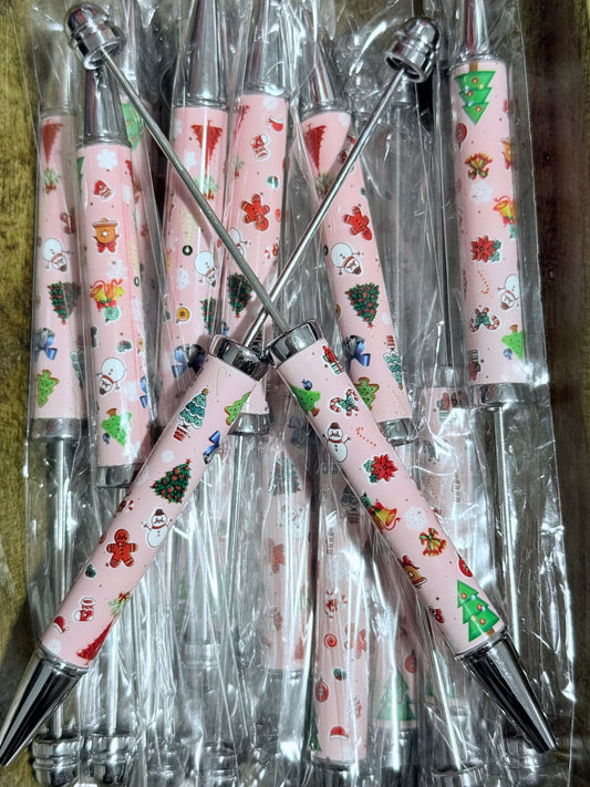 Pink Christmas Metal Pens – Festive Trees, Snowmen & Gingerbread Holiday Design