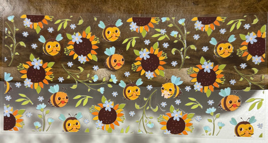#44 16oz Cup UVDTF Wrap – Cute Bee & Sunflower Design, Waterproof Tumbler Decal for Libbey Glass Cans
