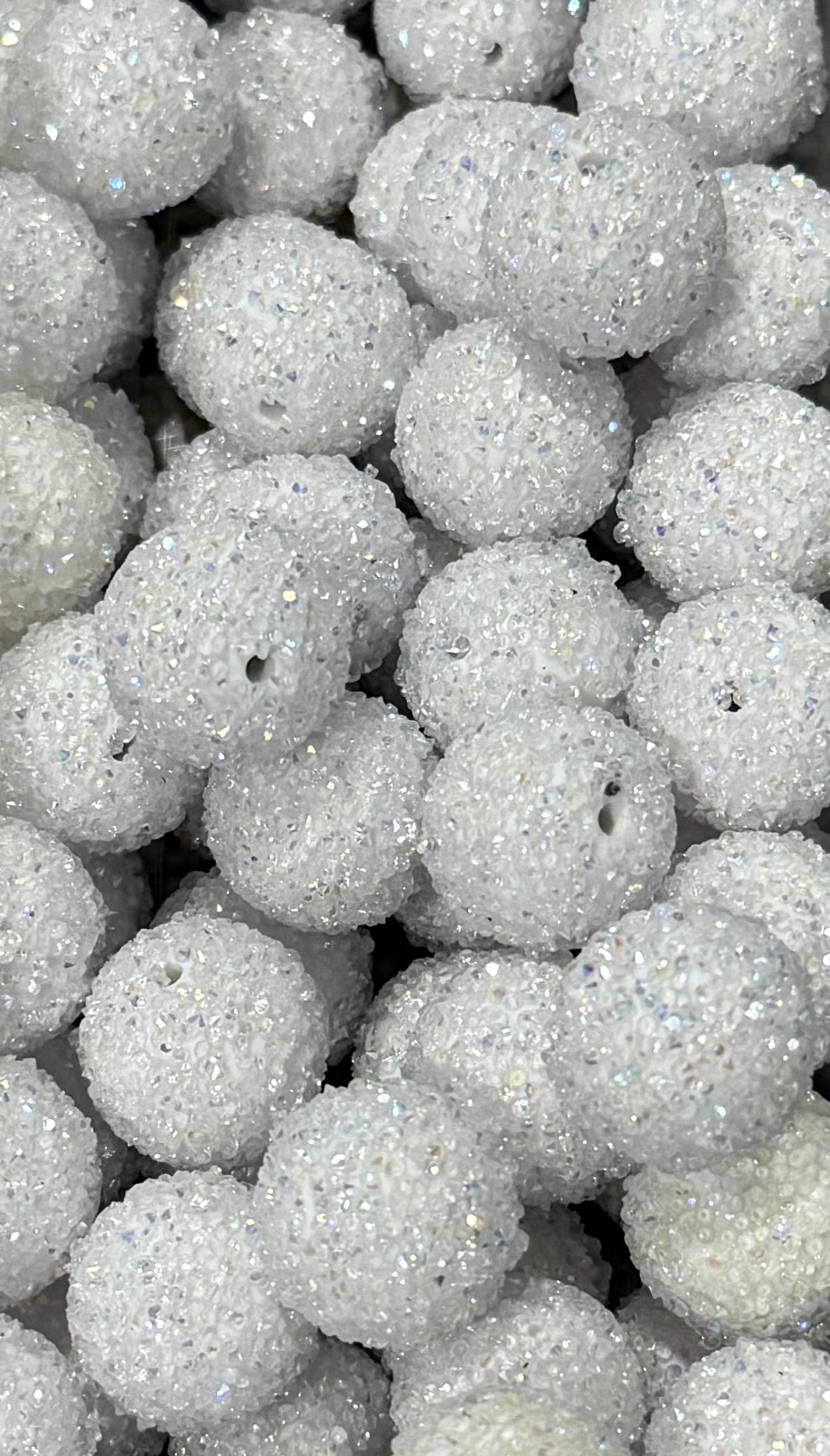 20mm White Sugar Beads – Sparkly Resin Round Beads for Keychains, Jewelry & DIY Crafts