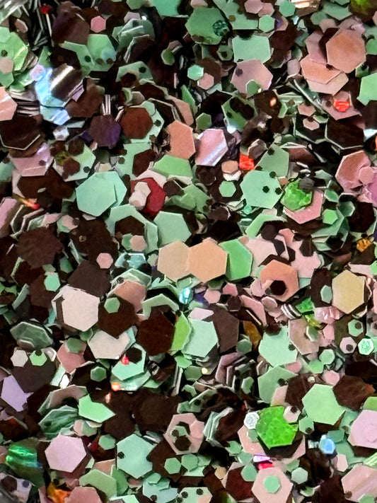Pistachio Petals – Chunky & Fine Glitter Mix | Soft Green, Blush & Earthy Sparkle | 0.5 oz