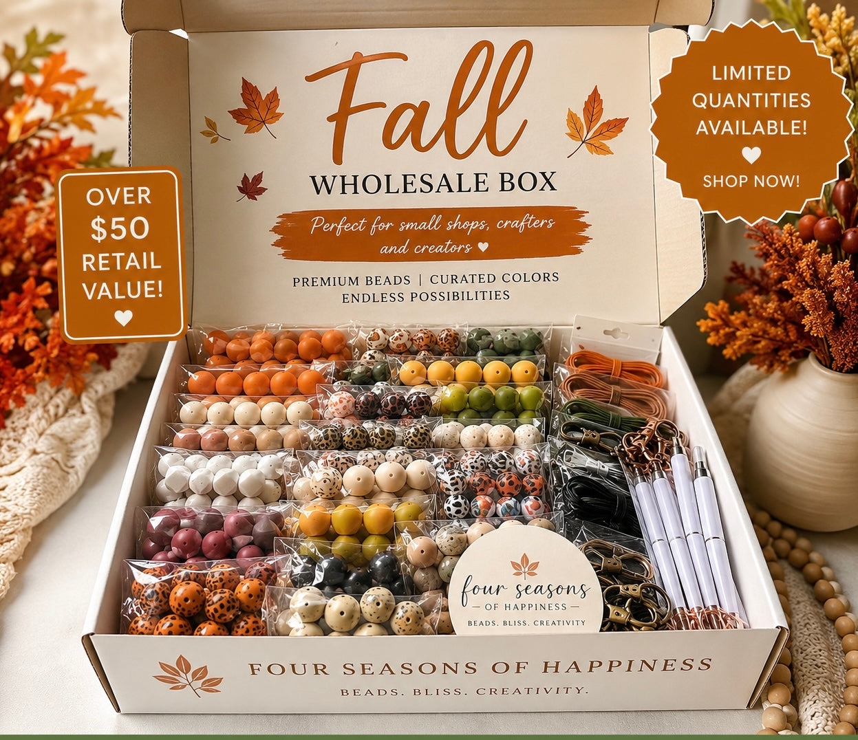 FSOH Fall Wholesale Bead Box | Limited Edition Autumn Craft Supply Bundle | $50+ Retail Value