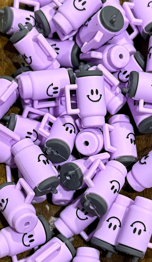 Purple Silicone Tumbler Cup Focal Beads – Smiley Face Design, DIY Beadable Accessories