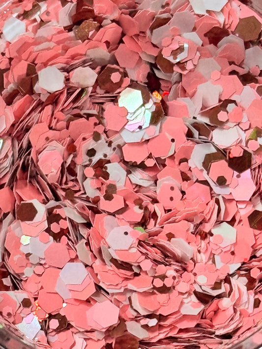 Pink Champagne Glow – Chunky & Fine Glitter Mix | Blush Pink, Soft Gold & Pearl Sparkle | 0.5 oz