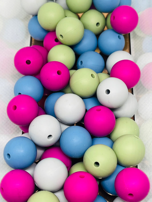 Calm Bead Mix Silicone 15mm Bead Multicolor Bag 60 Count Matcha Green Violet Powder Blue Light Gray