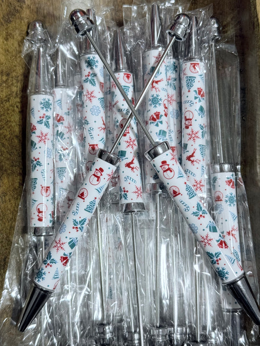 White Christmas Metal Pens – Snowflake, Reindeer & Candy Cane Holiday Design