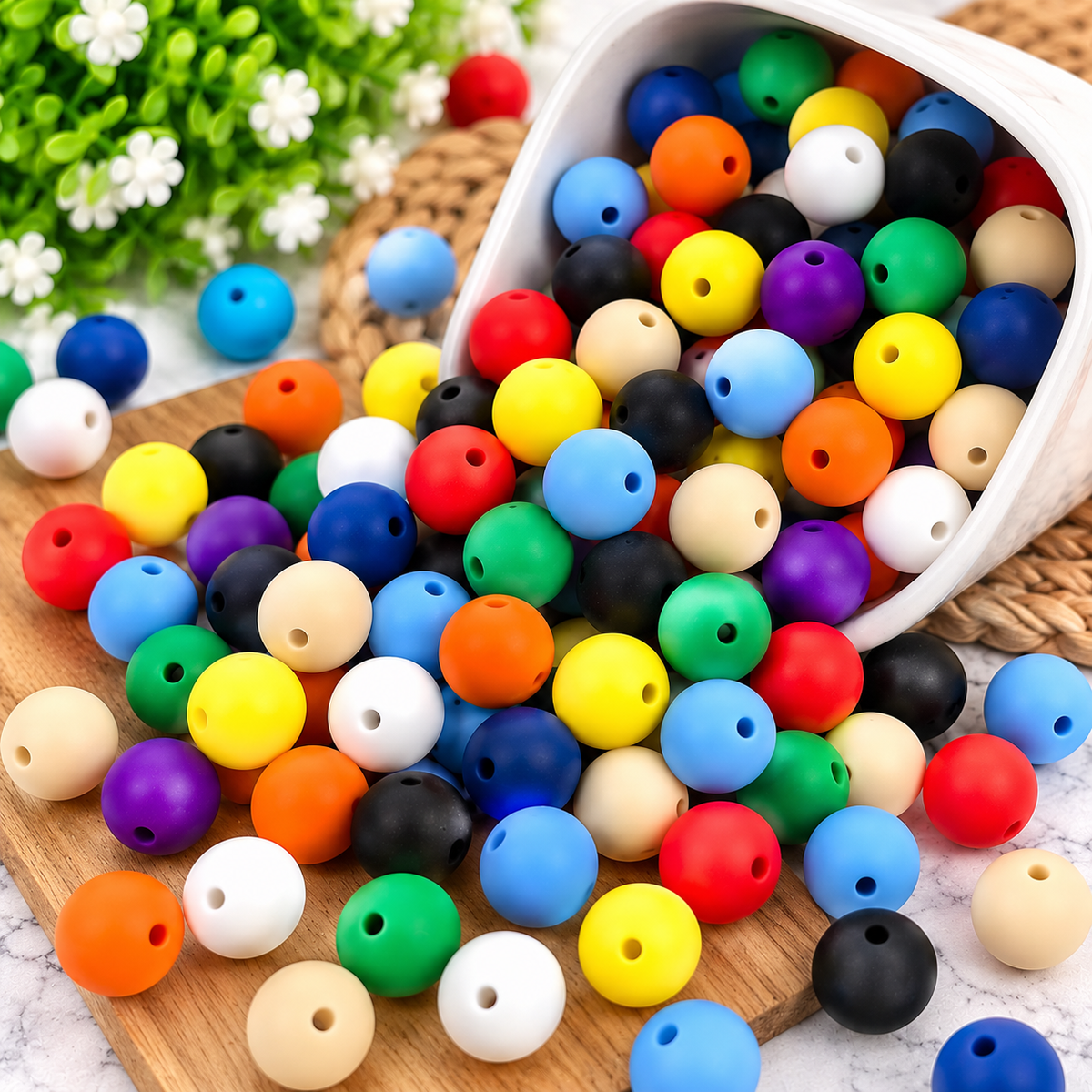Assorted colorful 12mm matte silicone beads from the Happy Little Scoop 100-count random color mix.