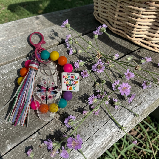 Sunshine Happiness Dragonfly Wristlet Keychain Bundle – Funny Quote Silicone Bead Wristlet, Colorful Tassel Keychain Gift