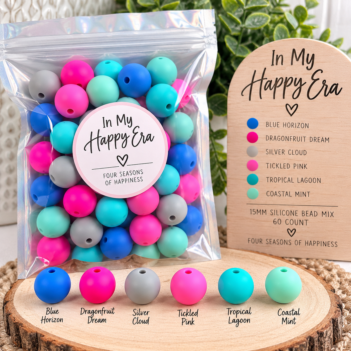 In My Happy Era 15mm Silicone Bead Mix – 60 Count Color Combo | FSOH