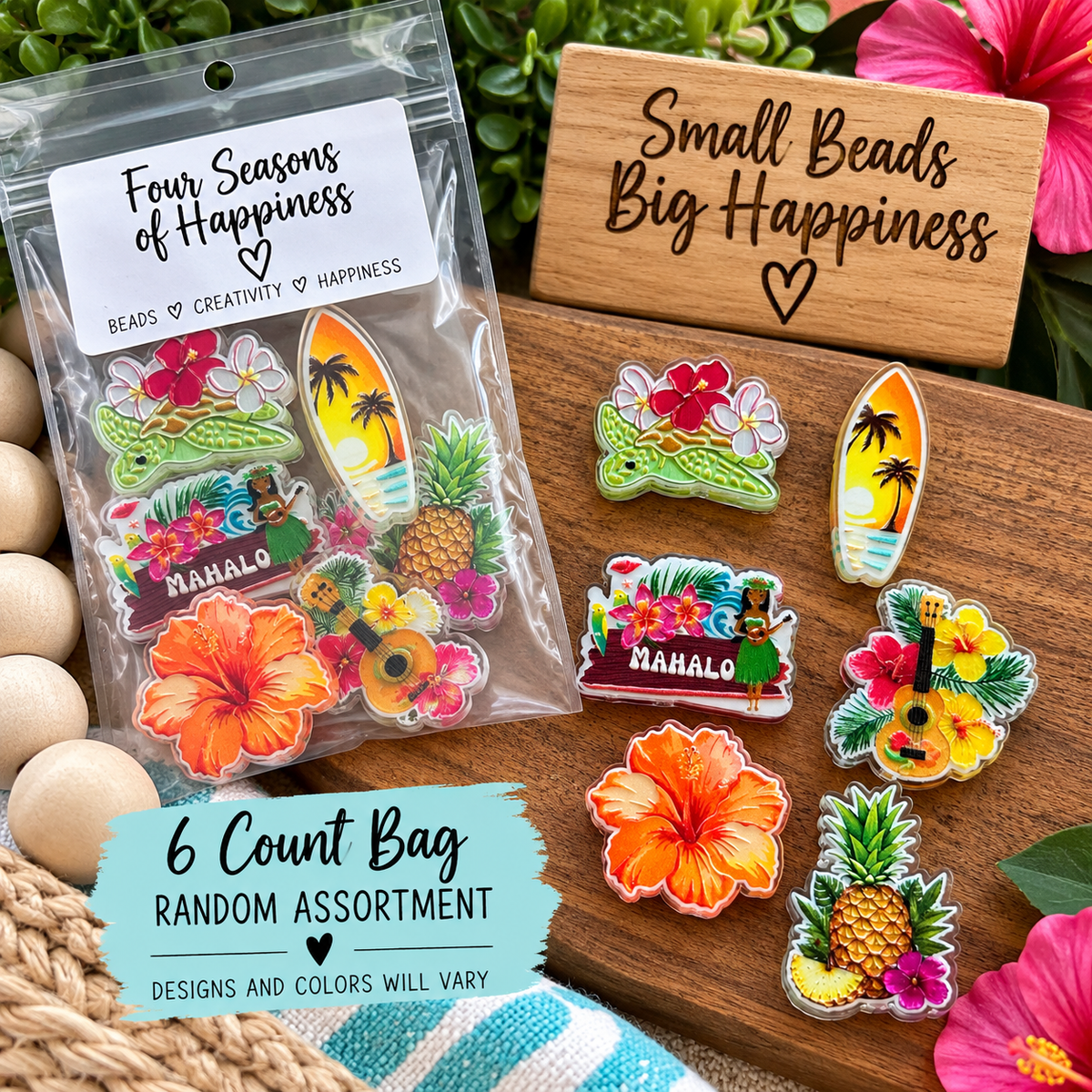 Island Happiness Tropical Acrylic Focal Bead Mix – Random 6 Count | FSOH