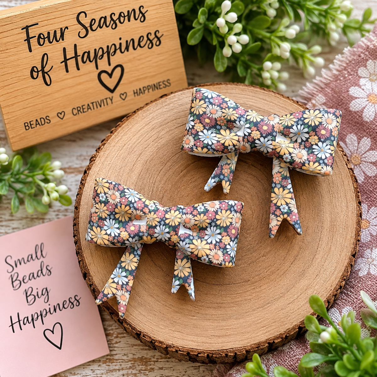 Vintage Wildflower Floral Large Silicone Bow Focal Bead | FSOH