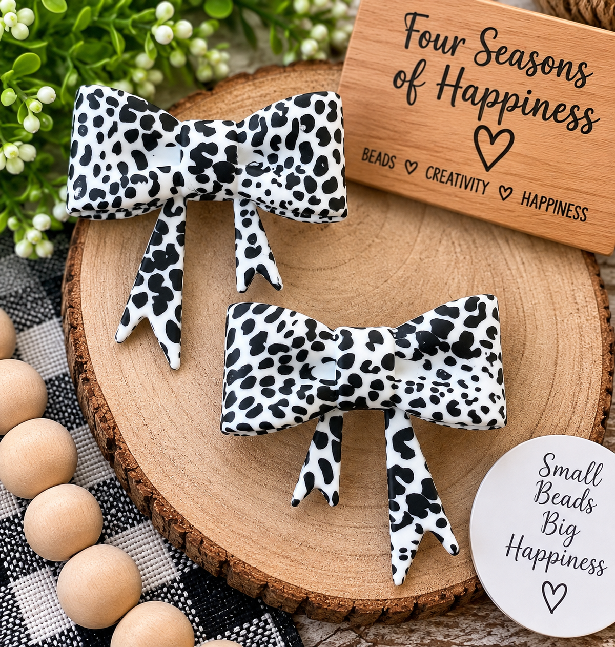 Black Country Cowhide Large Silicone Bow Focal Bead | FSOH