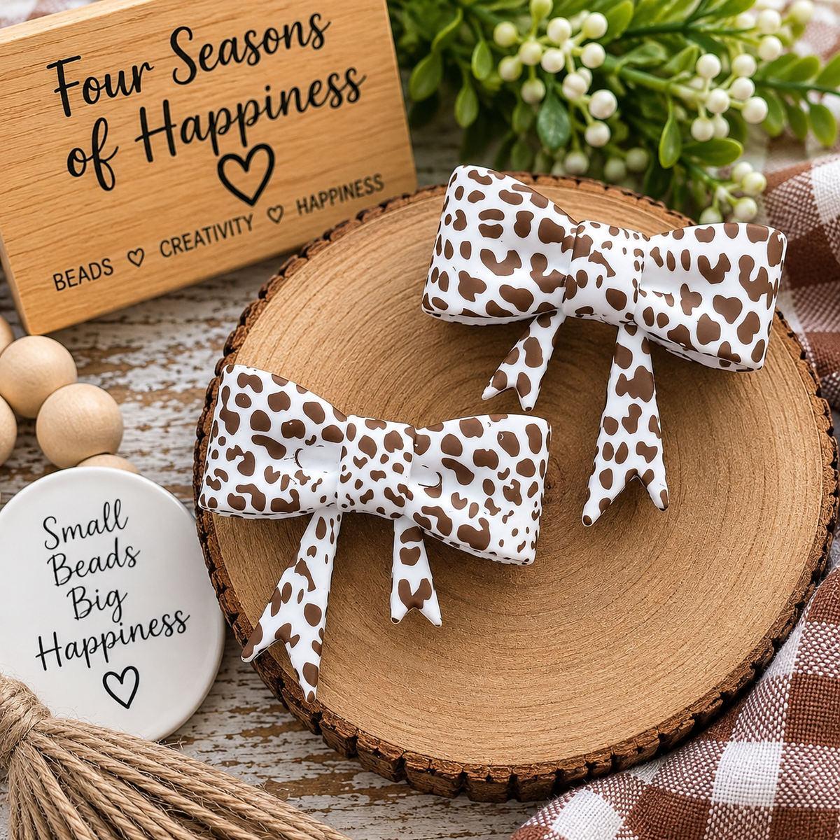 Brown Country Cowhide Large Silicone Bow Focal Bead | FSOH