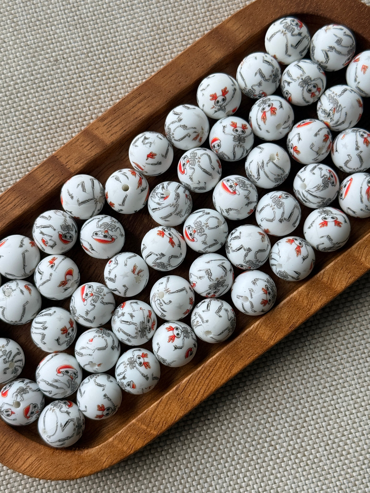 15mm Christmas Skeleton Printed Silicone Beads | Holiday Craft Beads