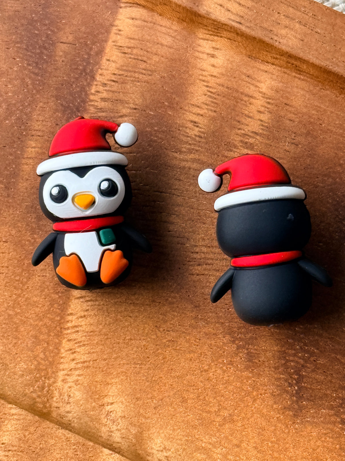 Christmas Penguin 3D Silicone Focal Bead | Holiday Craft Supplies