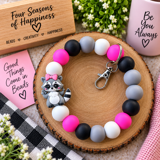 Rascal in Pink Raccoon Wristlet – DIY Silicone Bead Kit or Premade Wristlet