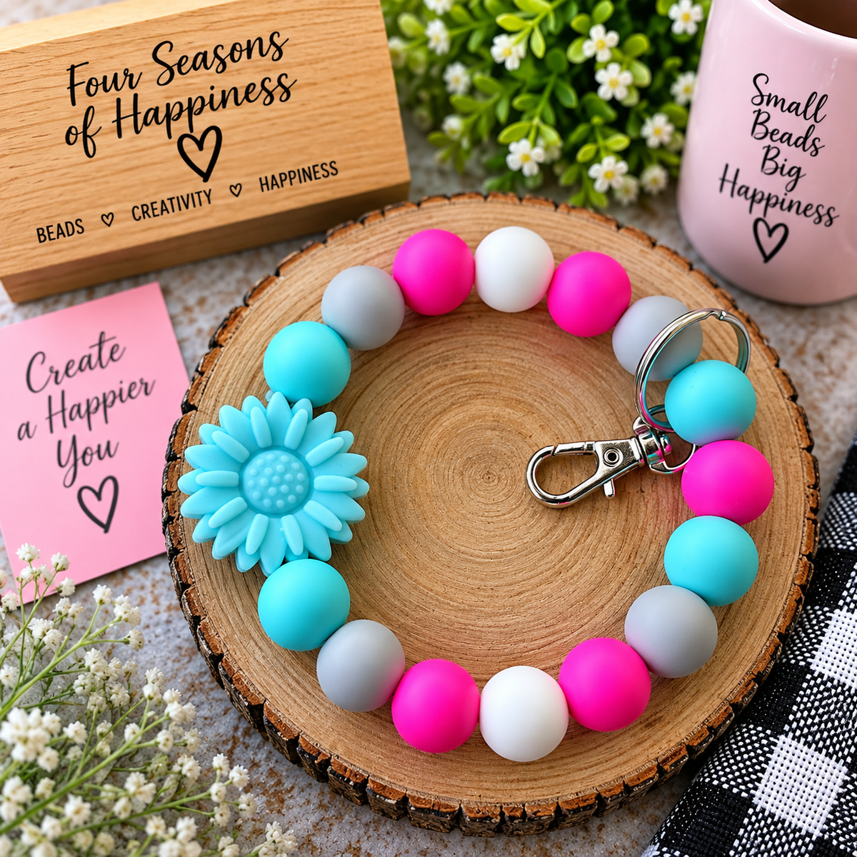 Turquoise Bloom Flower Wristlet – DIY Silicone Bead Kit or Premade Wristlet | FSOH