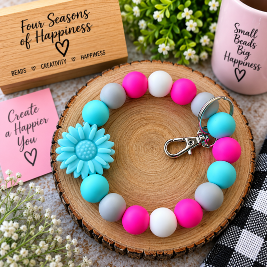 Turquoise Bloom Flower Wristlet – DIY Silicone Bead Kit or Premade Wristlet | FSOH