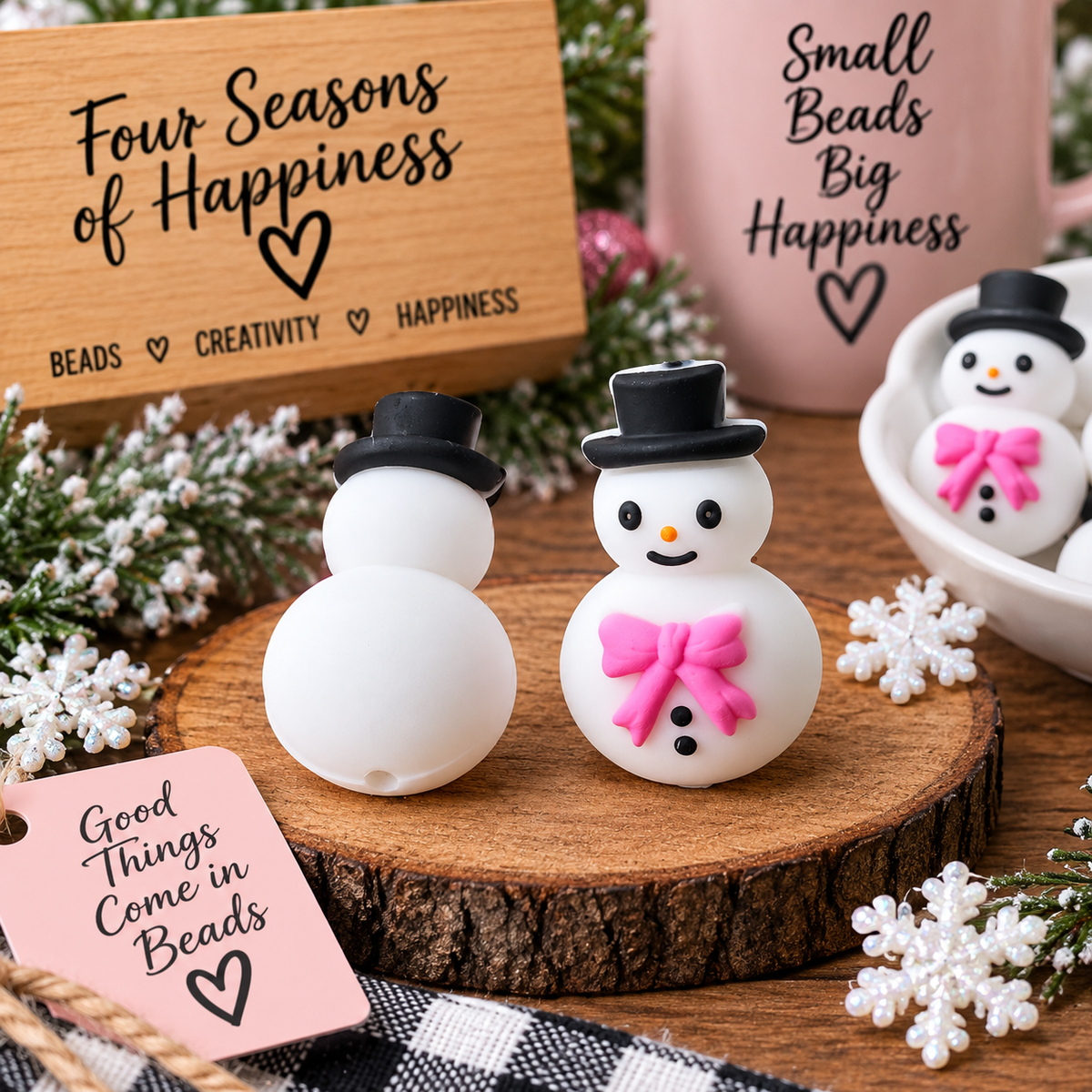 Snowman Bowknot 3D Silicone Focal Bead | Christmas Craft Supplies