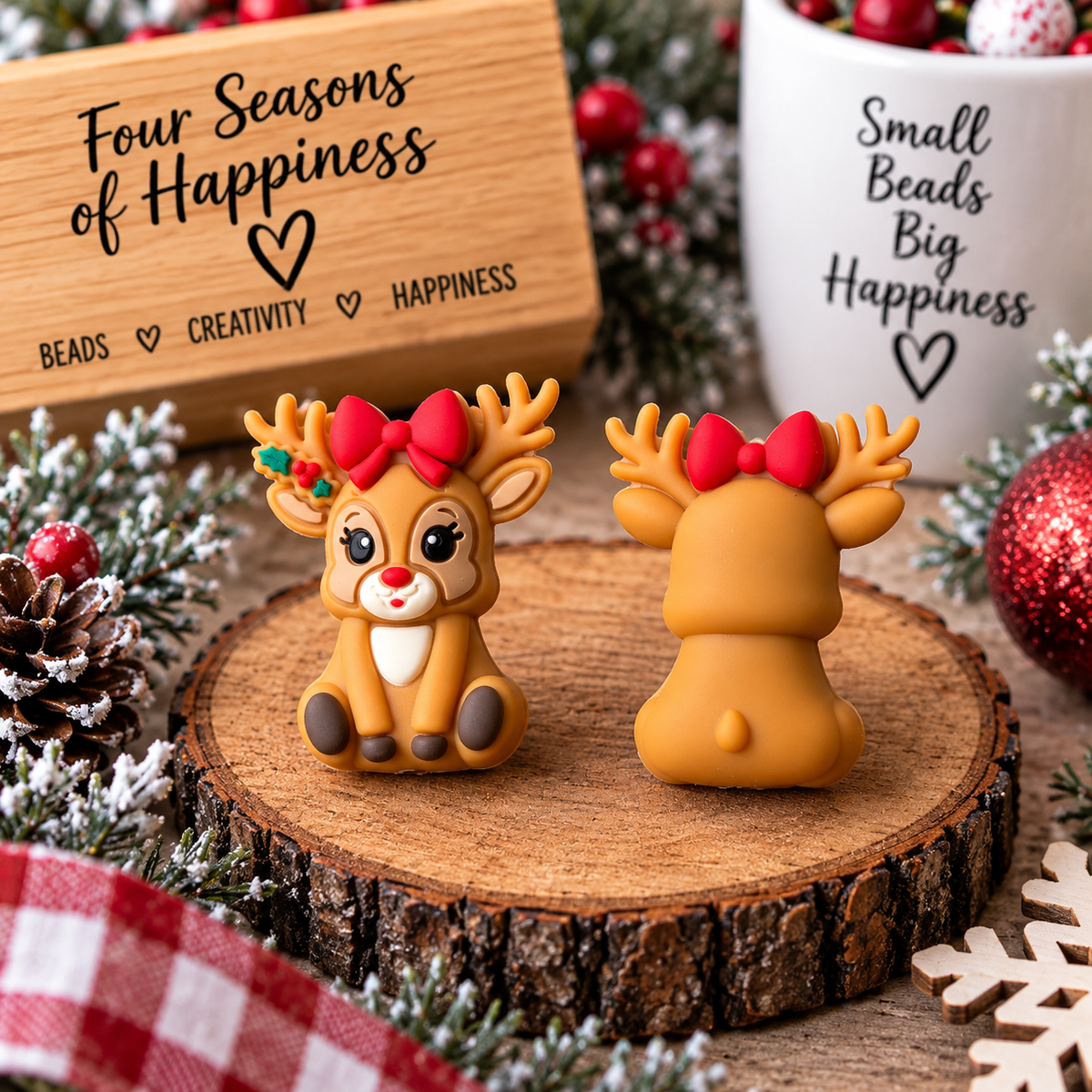 Reindeer Bow 3D Silicone Focal Bead | Girly Christmas Craft Bead