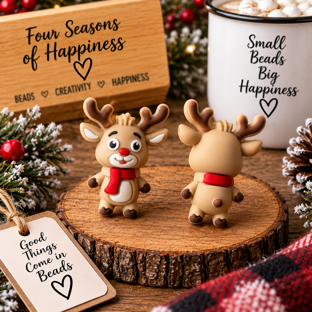 Christmas Reindeer 3D Silicone Focal Bead | Holiday Craft Supplies