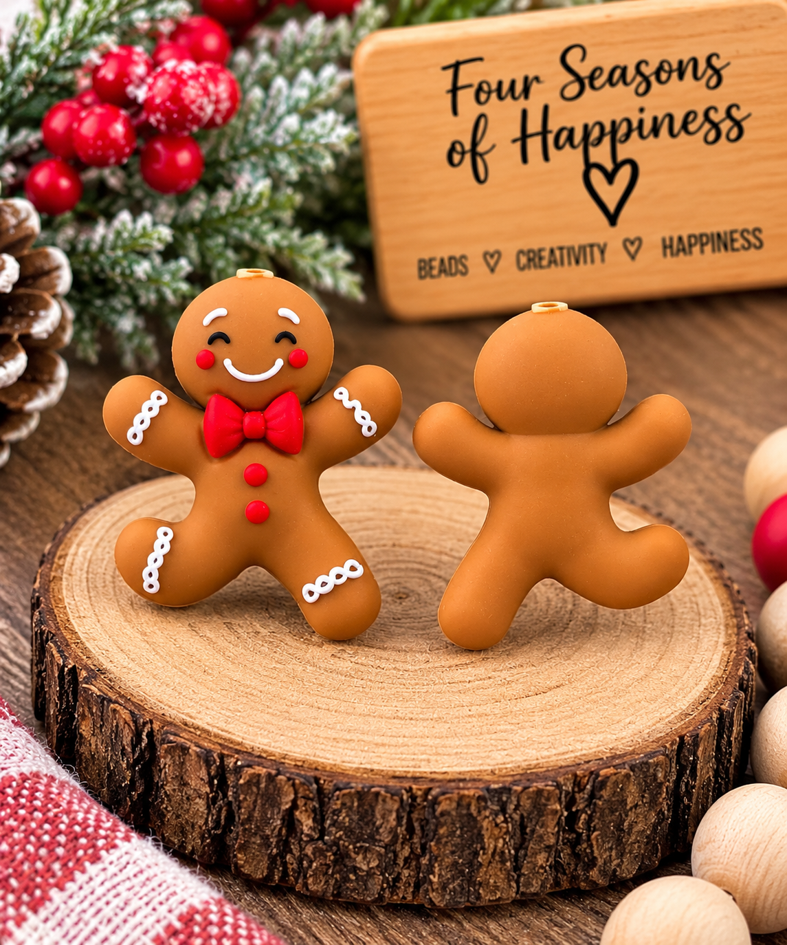 Gingerbread Man 3D Silicone Focal Bead | Christmas Cookie Bead