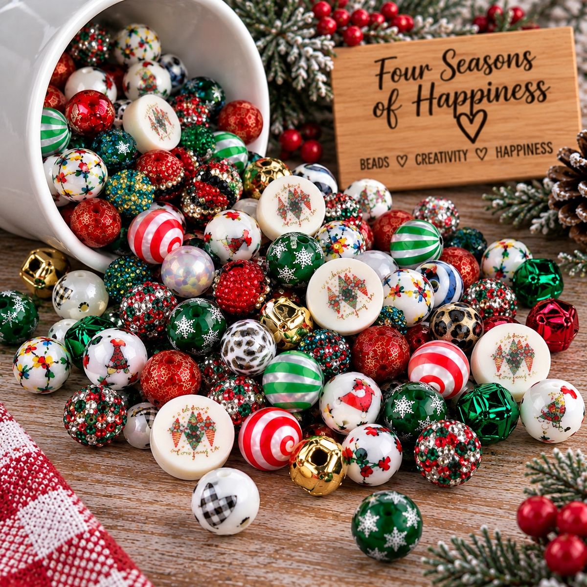 Christmas Cheer 20mm Acrylic Bead Mix – 30 or 60 Count | FSOH